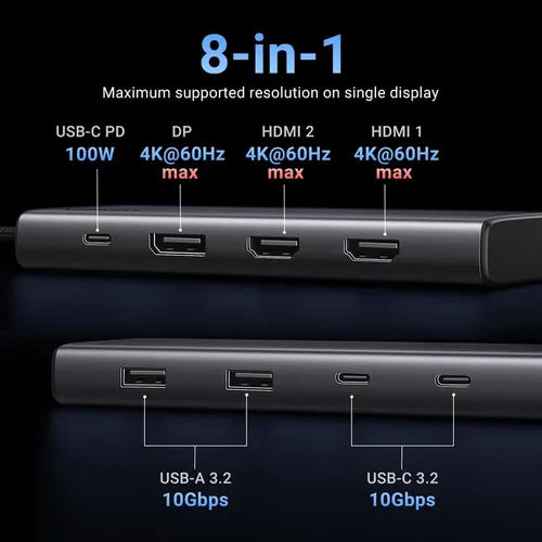UGREEN 35625 8 in 1 USB-C Multifunctional Docking Station with Triple Display Support