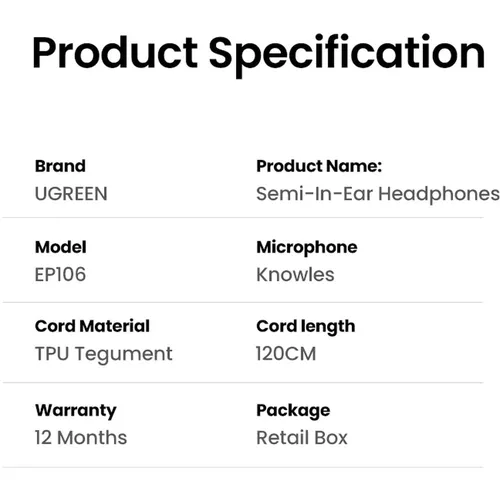 UGREEN 35755 Wired Earphones with 3.5mm Plug