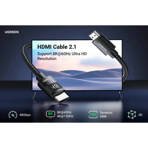 UGREEN 40300 8k 60hz 2.1 Braided HDMI Male To Male 0.5M Cable