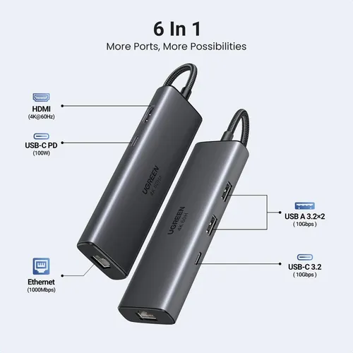 UGREEN 45000 6-in-1 100W PD Multifunctional USB-C Hub