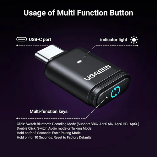 UGREEN 45008 Type-C Bluetooth Transmitter Audio Adapter