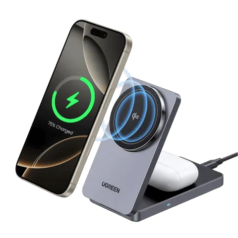 UGREEN 45023 Qi2 15W MagFlow Wireless Charger 2-in-1 MagSafe Fast Charging Station