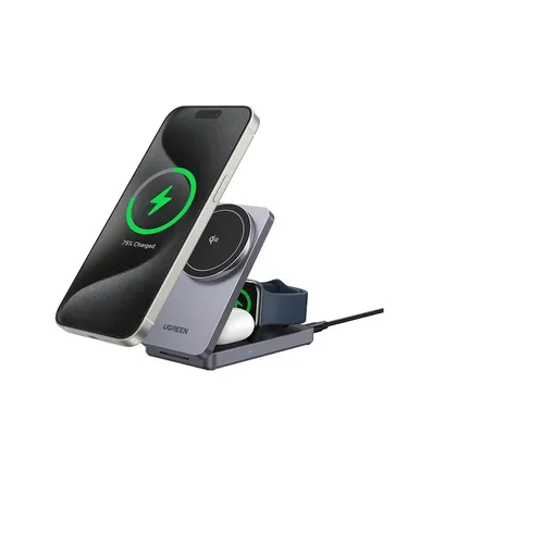 UGREEN 45025 3-in-1 Qi2 Magnetic Wireless Charger with Charging Adapter