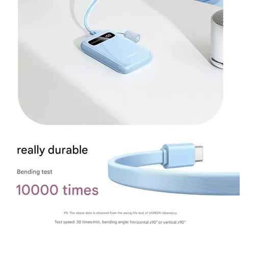 UGREEN 45423B 20W Two-Way Fast Charging 10000mAh Digital Display Power Bank with Built-in Type-C to Type-C Cable