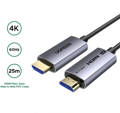 UGREEN 45506 4K Fiber Optic HDMI Male to Male Aluminum Shell 25 Meter Cable