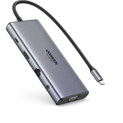 UGREEN 45520 11-in-1 Type-C To HDMI 4k 60Hz/ VGA / Type-C Data /2-USB 3.0 / RJ45 Gigabit / SD/TF / AUX3.5mm/ PD Hub