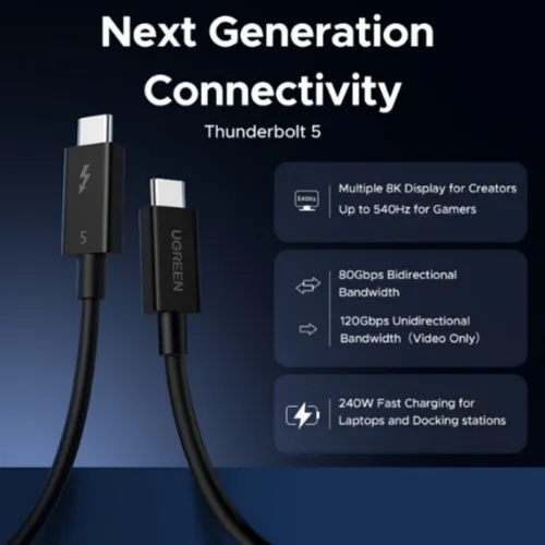 UGREEN 45996 240W Thunderbolt 5 120Gbps USB-C to USB-C Fast Charging Cable