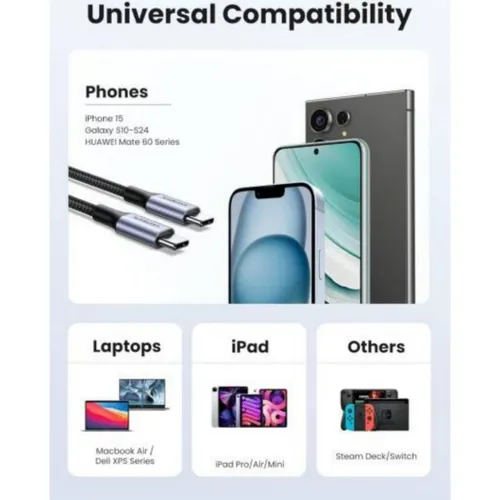 UGREEN 50152 60W USB-C to USB-C 3A 2M Fast Charging Braided Cable