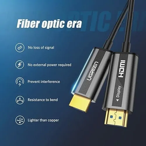 UGREEN 50216 HDMI 4K Fiber Zinc Alloy Shell Male to Male 20M Optical Cable