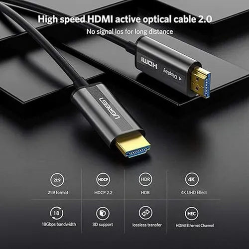 UGREEN 50219 HDMI 4K Fiber Zinc Alloy Shell Male to Male 50M Optical Cable