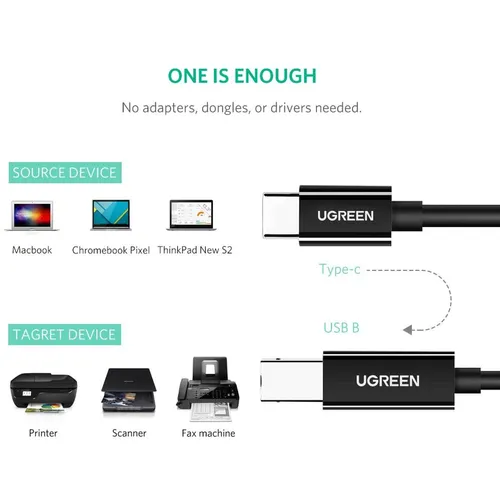 UGREEN 50446  USB-C to USB-B 2.0 Printer 2M Cable