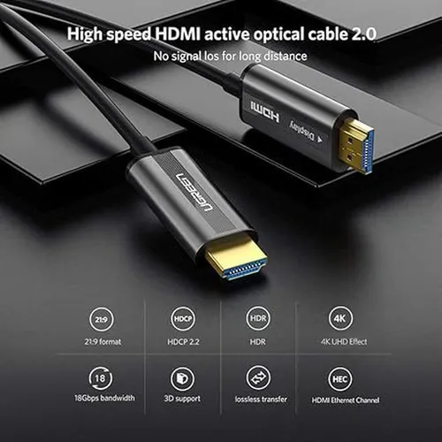 UGREEN 50717 HDMI 4K Fiber Zinc Alloy Shell Male to Male 10M Optical Cable