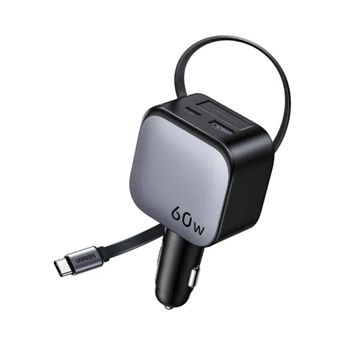 UGREEN 55212B 60W Fast Car Charger With Retractable Cable EC602
