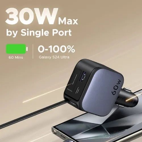 UGREEN 55212B 60W Nexode Fast Car Charger With Retractable USB-C Cable