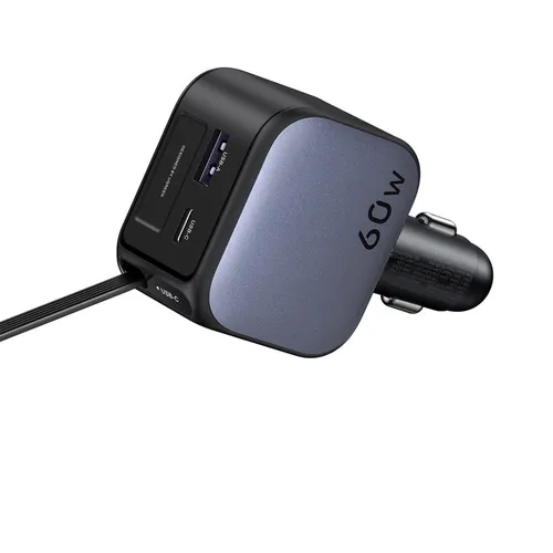 UGREEN 55212B Retractable Cable With Type-C+USB 60W Car Charger
