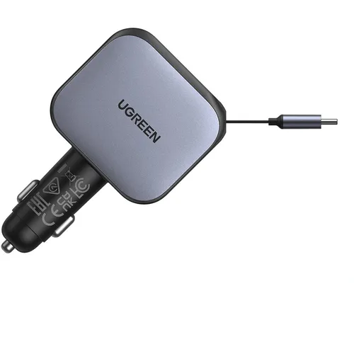 UGREEN 55212B Retractable Cable With Type-C+USB 60W Car Charger