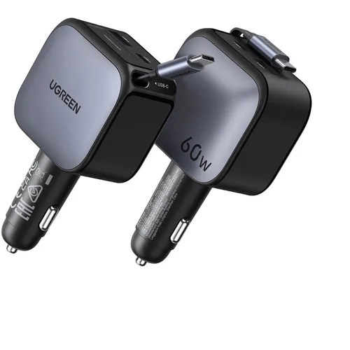 UGREEN 55212B Retractable Cable With Type-C+USB 60W Car Charger