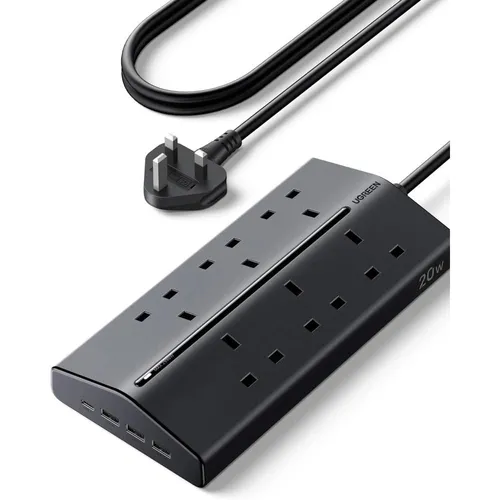UGREEN 55318 10 in 1 6 Way Power Strip with 1x USB Type C &amp; 3x USB A 1.5M Extension Cord