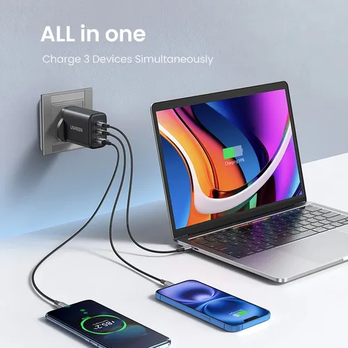 UGREEN 55333 65W (1 USB + 2 Type-C) 3-Port UK Pin Fast Charging Adapter