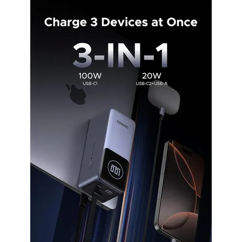 UGREEN 55365B 130W 20000mAh Laptop Charging Power Bank with Built-in Cable