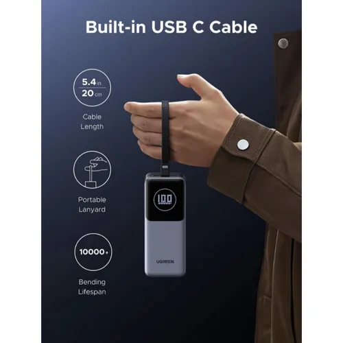 UGREEN 55365B Nexode 130W Smart Display 20000mAh with Built-in Cable