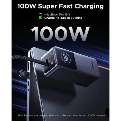 UGREEN 55365B Nexode 130W Smart Display 20000mAh with Built-in Cable