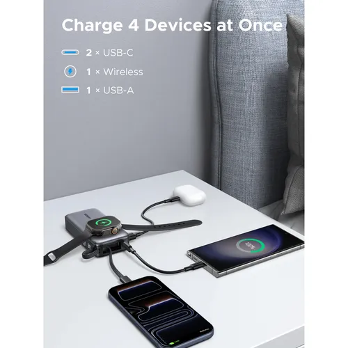 UGREEN 55434B 30W 10000mAh with Magnetic Apple Watch & Inbuilt Type-C Cable Fast Charger Power Bank