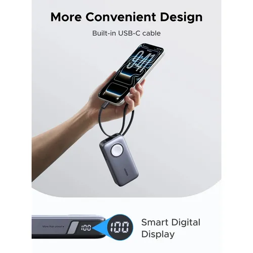 UGREEN 55434B 30W 10000mAh with Magnetic Apple Watch & Inbuilt Type-C Cable Fast Charger Power Bank