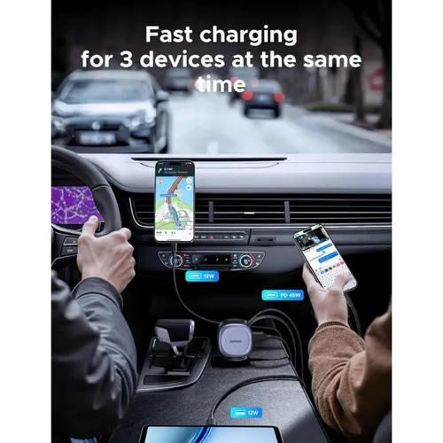 UGREEN 55653 75W 3-Port Car Charger Adapter