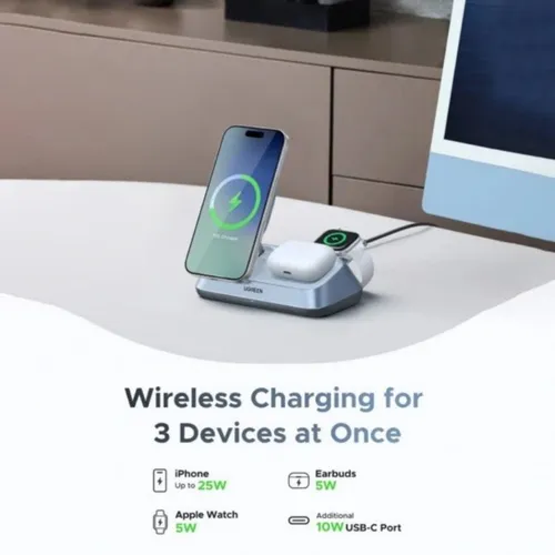 UGREEN 55678 3-in-1 Magnetic Wireless UK Charger (MFI Certified)