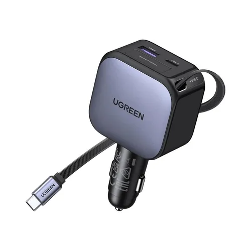 UGREEN 55909B 90W 1xUSB-A + 1xUSB-C Fast Car Charger with Retractable Cable