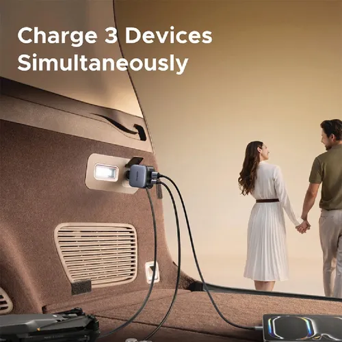 UGREEN 55909B 90W 1xUSB-A + 1xUSB-C Fast Car Charger with Retractable Cable