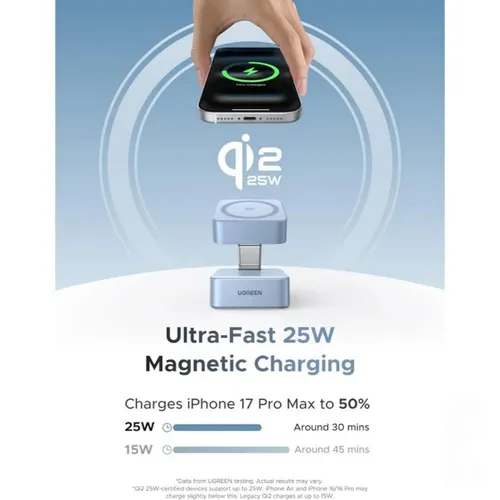 UGREEN 55960B 25W Qi2 2-in-1 MagFlow Magnetic Wireless Charger
