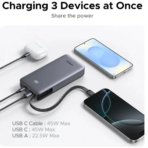 UGREEN 55988B 20000Mah 45W Power Bank with Type-C Built-in Cable