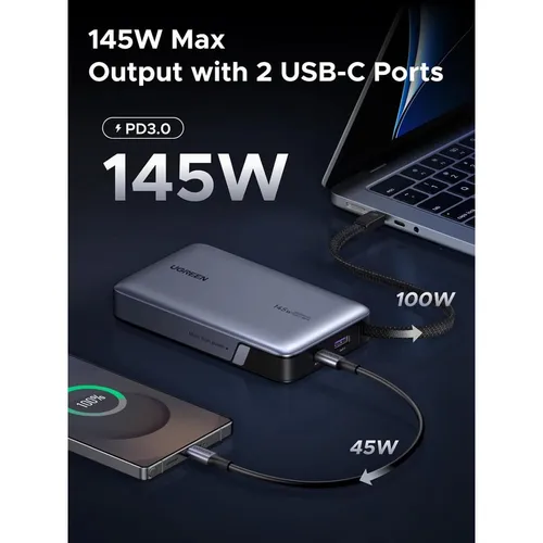 UGREEN 55992B Nexode 145W 20000mAh Laptop Charging Power Bank with Built-in Cable