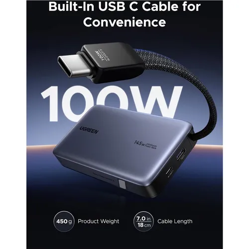 UGREEN 55992B Nexode 145W 20000mAh Laptop Charging Power Bank with Built-in Cable