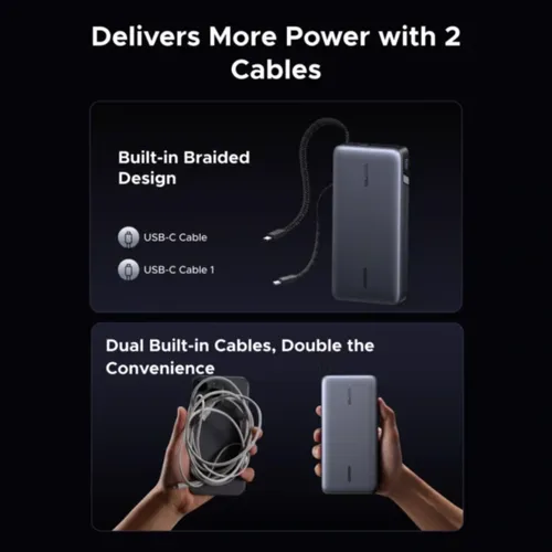 UGREEN 55995B 165W 25000mAh Laptop Charging Power Bank with Built-in Dual Type-C Cable