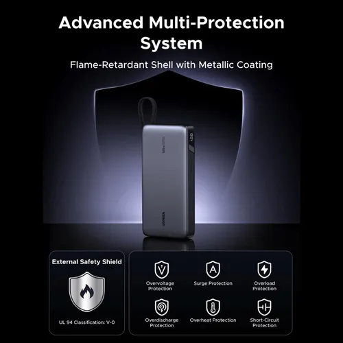 UGREEN 55995B 165W 25000mAh Laptop Charging Power Bank with Built-in Dual Type-C Cable