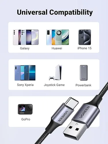 UGREEN 60124 0.25m USB-A 2.0 Male To USB Type C Male Cable Nickel Plating/Aluminum Shell/Braided