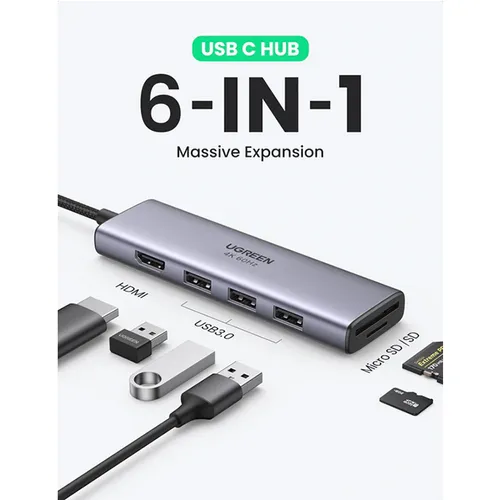 UGREEN 60383 Premium 6-in-1 USB-C Multifunction Adapter