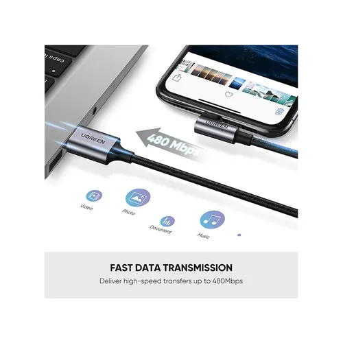 UGREEN 60521 USB to Lightning 90 Degree MFi Certified Cable