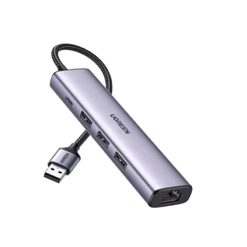 UGREEN 60554 USB 3.0 to Ethernet Adapter, 5 in 1 Multiport Hub with Gigabit RJ45 and Type-C Power Port