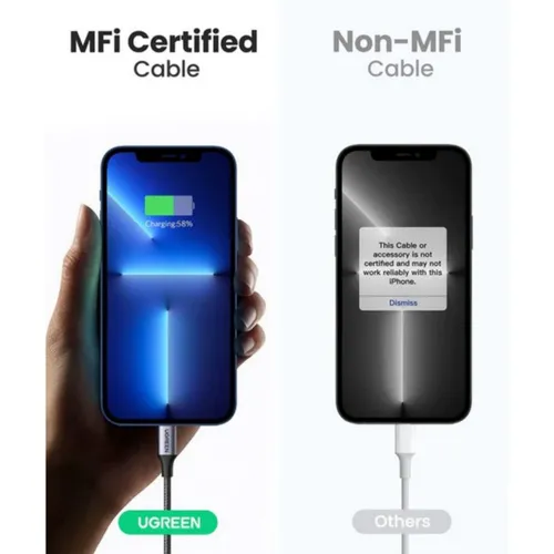 UGREEN 60759 USB-C to Lightning PD Fast Charging Braided 1M Cable (MFi Certified)