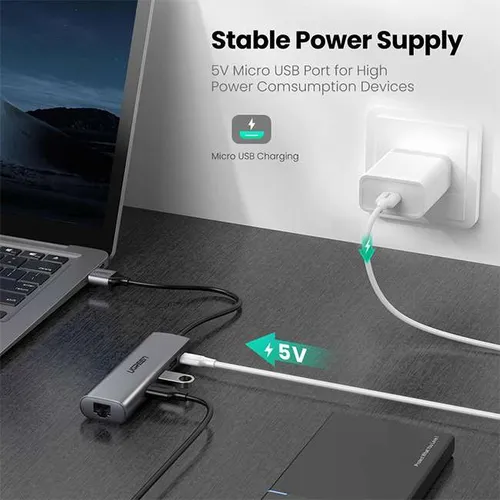 UGREEN 60812 USB 3.0 Hub with RJ45 Gigabit Ethernet Multifunction Adapter