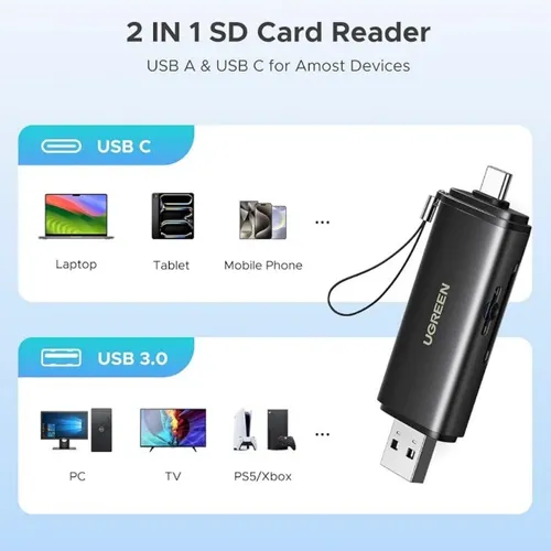 UGREEN 65024 2-in-1 USB-C/USB-A Memory Card Reader