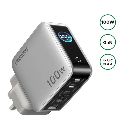 UGREEN 65621B 100W Nexode Pro 5-Port GaN Fast Charger with Smart Display UK