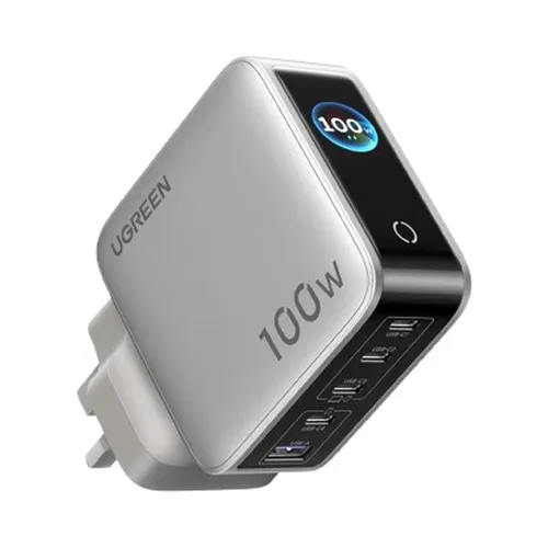 UGREEN 65621B Smart Display 100W 5-Port GaN UK Pin Fast Charger