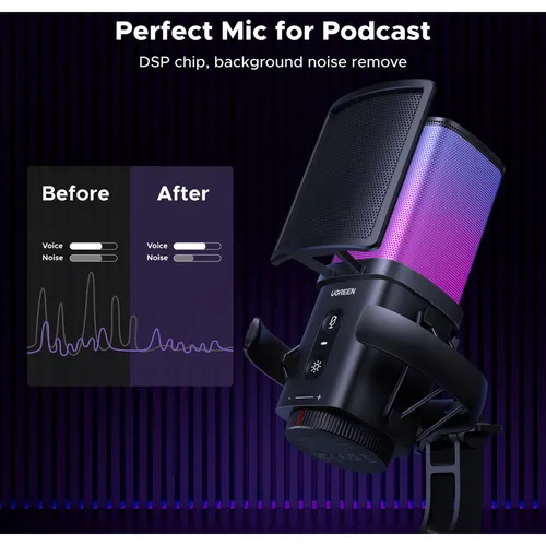UGREEN 65629 Noise-Cancelling RGB 7 Light USB Desktop Microphone