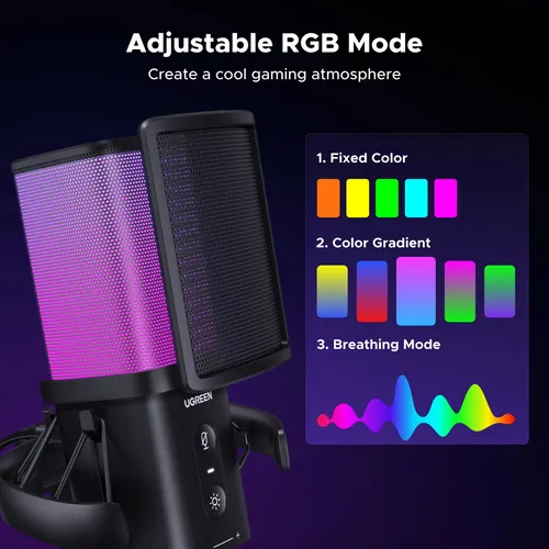 UGREEN 65629 Noise-Cancelling RGB 7 Light USB Desktop Microphone