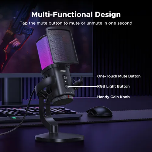 UGREEN 65629 Noise-Cancelling RGB 7 Light USB Desktop Microphone